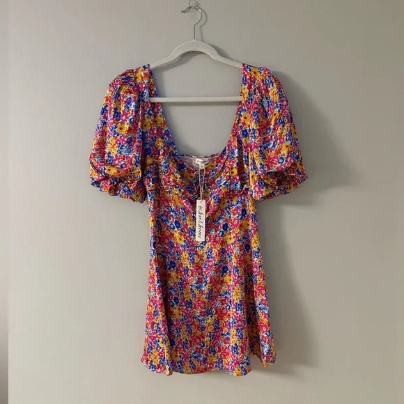 NWT For Love & Lemons Sasha Mini Dress Blue Dizzy Floral - Picture 6 of 9